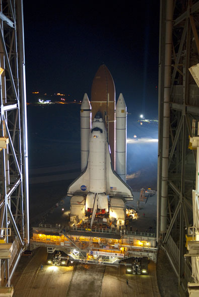 Space shuttle Endeavour's final path to the pad