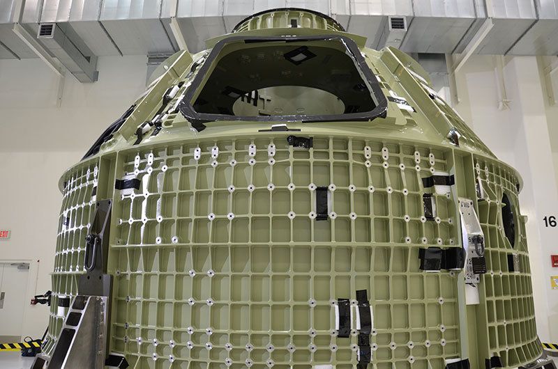First space-bound Orion crew capsule arrives at NASA's launch site