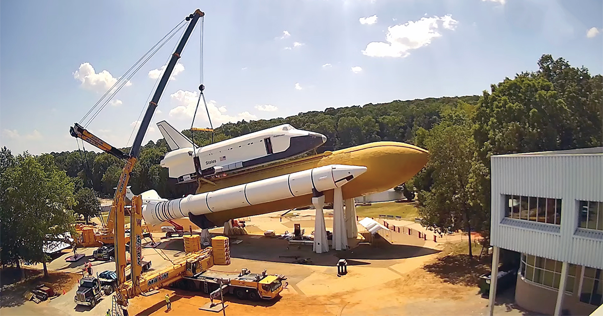 Replica of the Pathfinder spacecraft restored on its stack at the Alabama Rocket Center