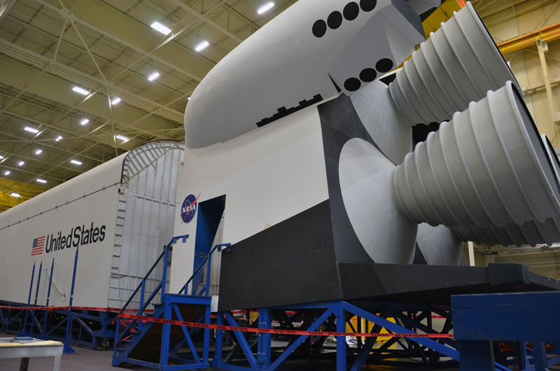 Seattle-bound space shuttle sim segmented for shipping